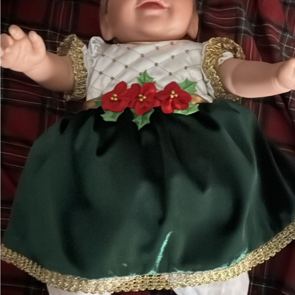 Charming Holiday Baby Doll Dress with Green Skirt